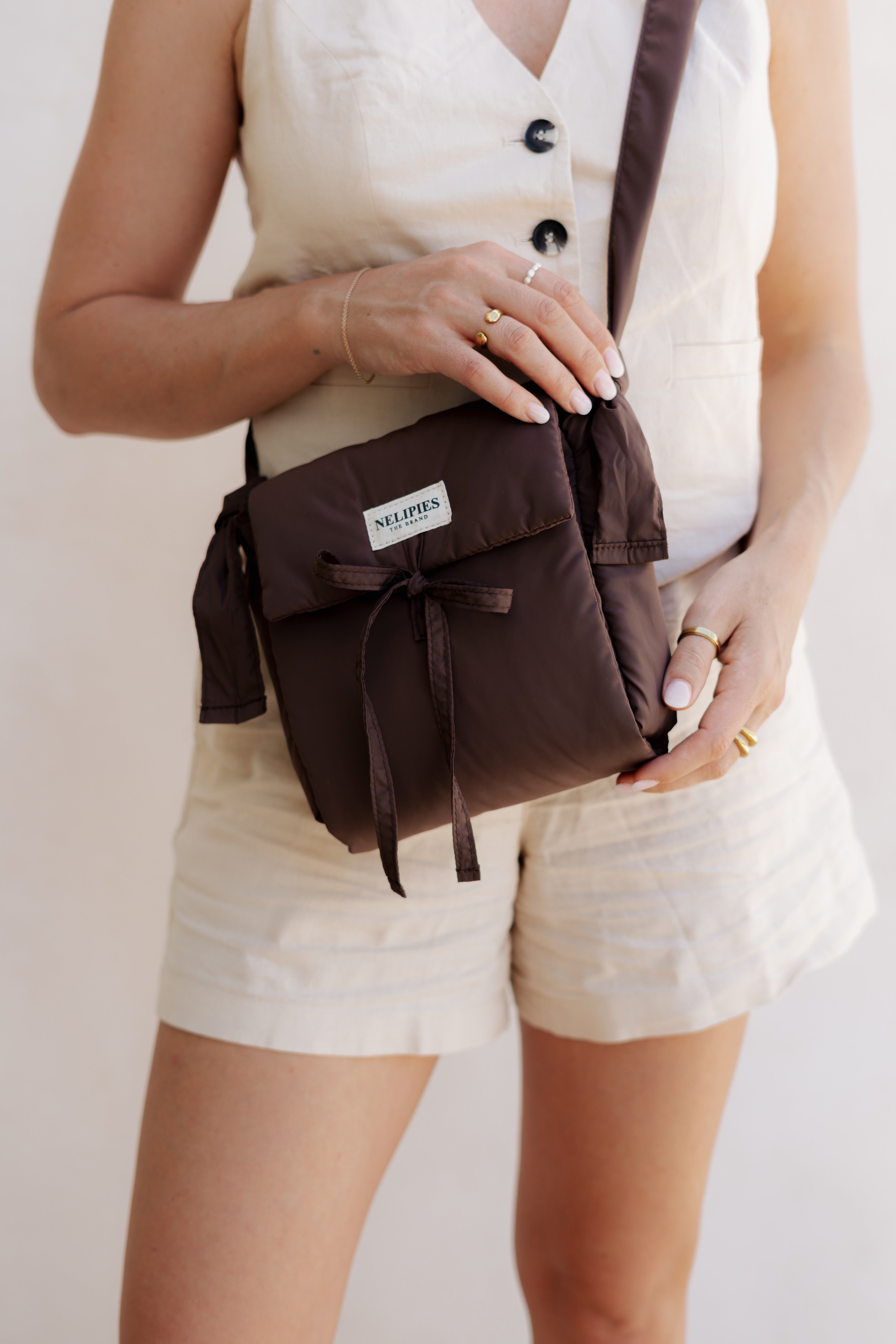 PUFFER BOW BAG BRAUN