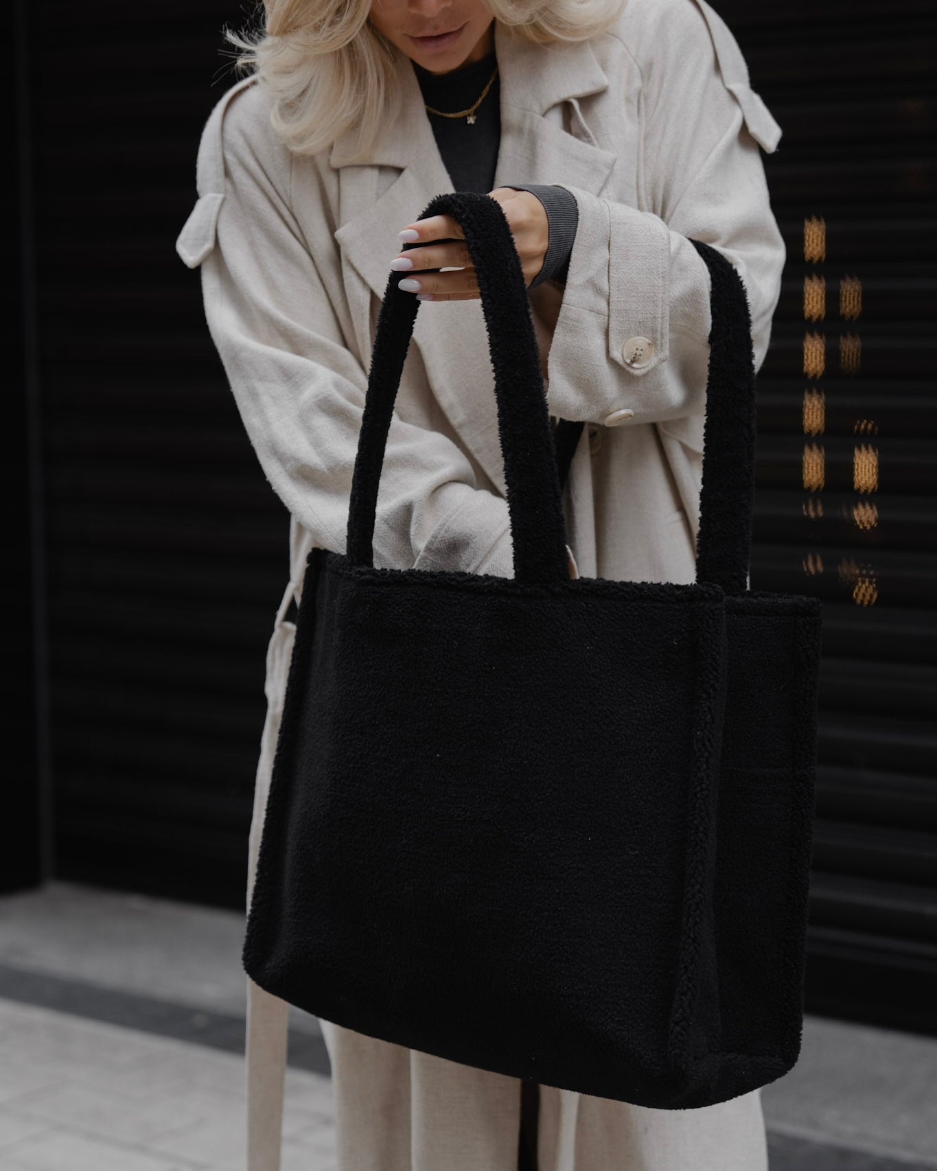 Shopper Teddyfell Tasche Schwarz Teddy Shopper